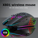 X801 8 Keys Wireless 1600DPI Adjustable Honeycomb Gaming Mouse (Black)