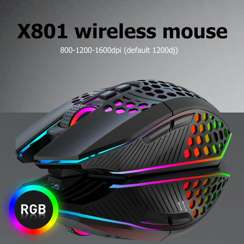 X801 8 Keys Wireless 1600DPI Adjustable Honeycomb Gaming Mouse (Black)