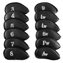 12pcs PU Golf Club Head Covers Slightly Thick Golf Club Iron Covers Black, Fit