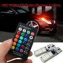 4PC T10 W5W 6 SMD 5050 RGB LED Car Changing Light Reading Bulbs Remote Control