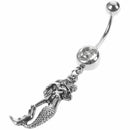 Little Mermaid Navel Rhinestone Belly Ring Body Button Bars Jewellery, Silv E5V9