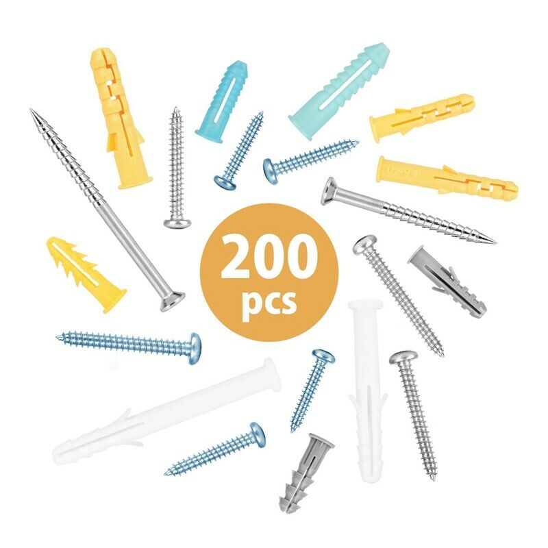 Plastic Self Drilling Drywall Ribbed Anchors Assortment with Screws Kit 200 M7Z3