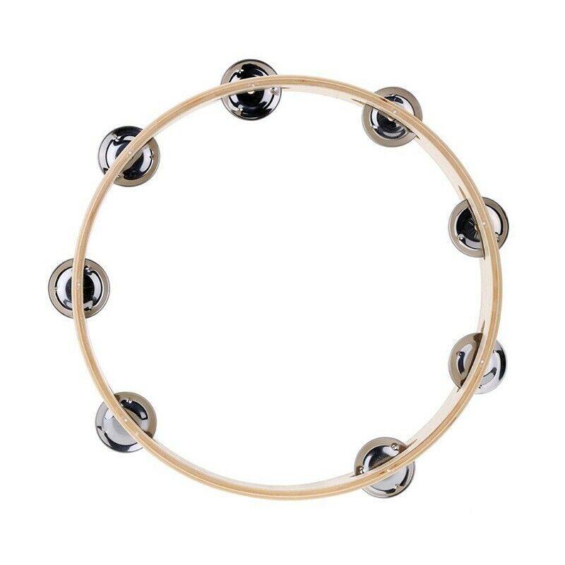 Kids 10" Hand Held Wood Headless Tambourine Bell with Metal Single Row Jing