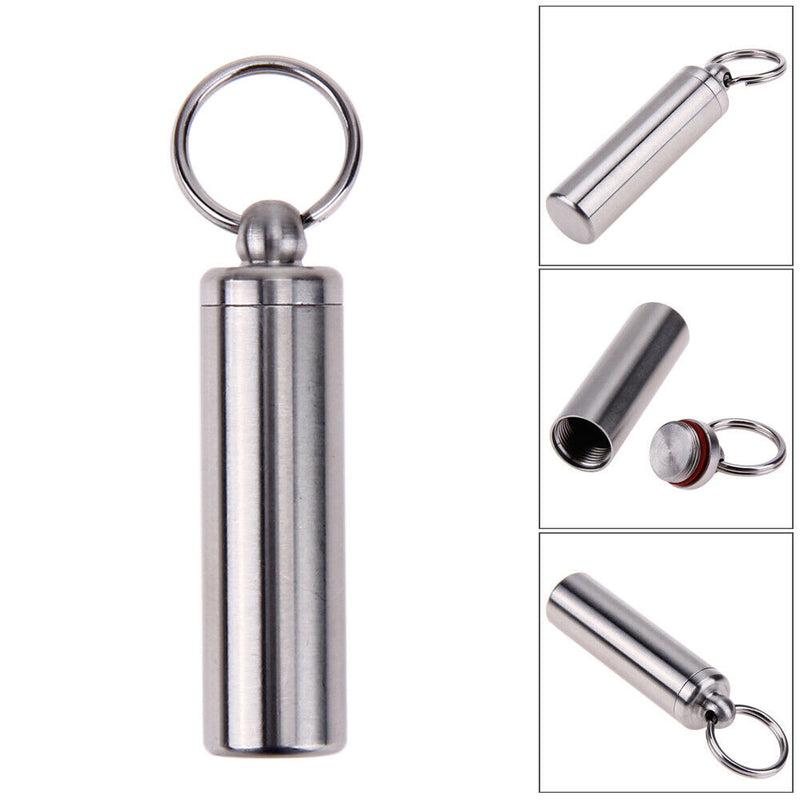 Survival Waterproof Pills Box Container Aluminum Medicine Bottle Keychain
