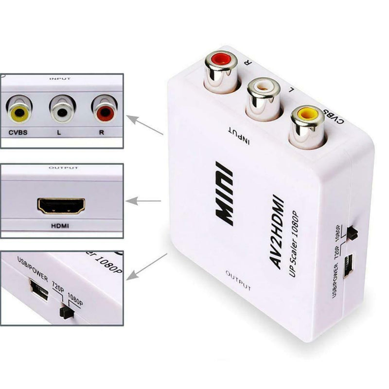 Mini Composite AV CVBS RCA to HDMI Audio Video AV Converter Adapter 1080P