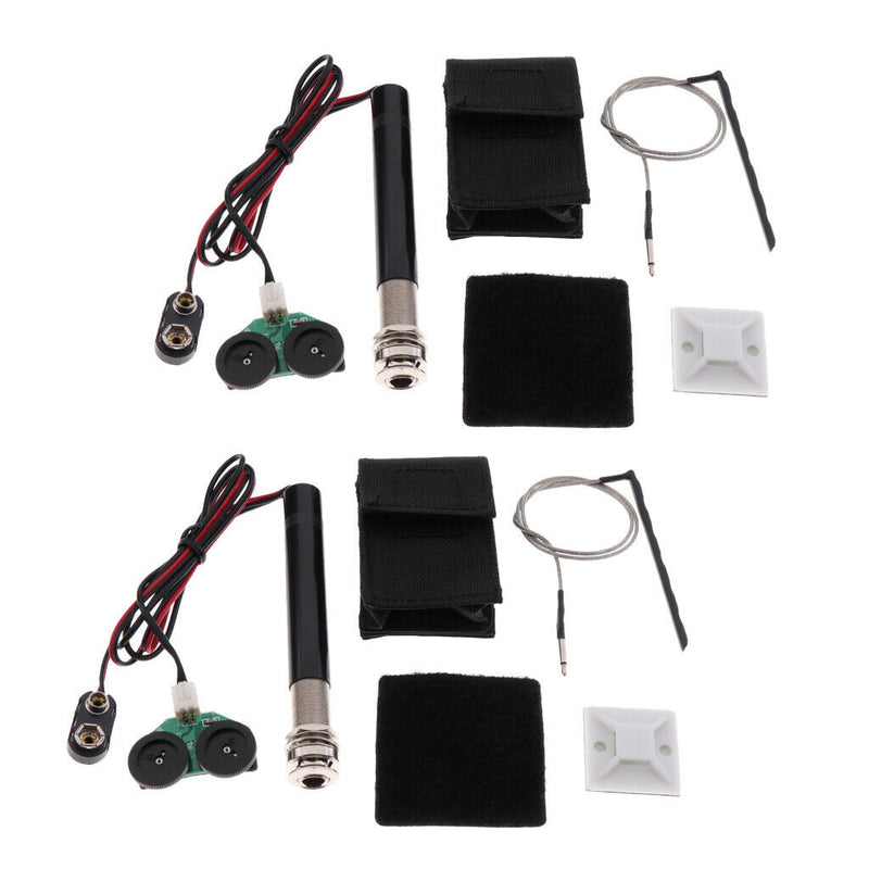 2 Kit EQ Active Endpin Jack Preamp Piezo Pickup For Acoustic Guitars Ukulele