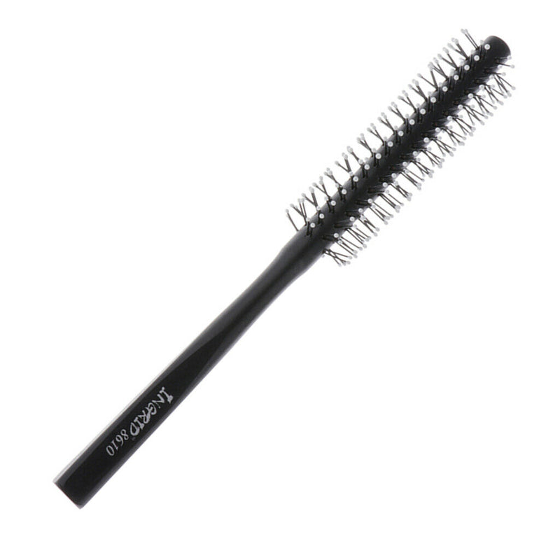 1 Piece Small Mini Round Hair Brush Nylon Bristles, Black Long Wood Handle Hair