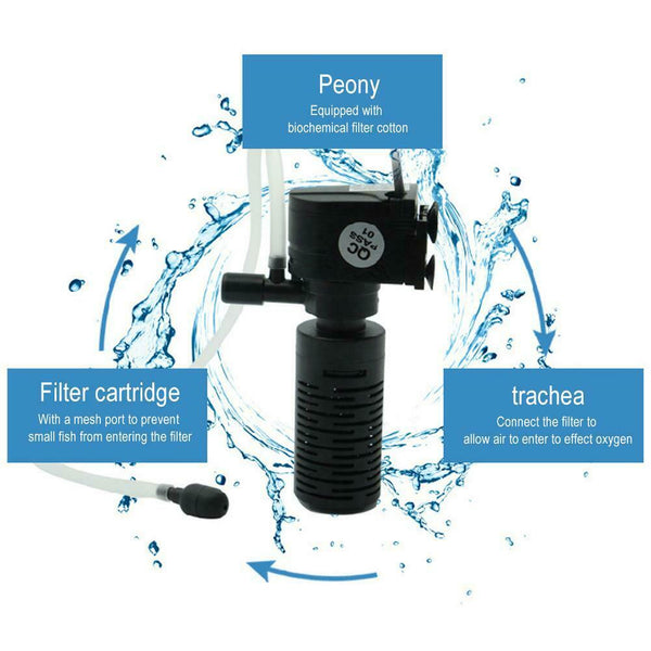 3W 3 in 1 Mini Fish Tank Filter Aquarium Oxygen Submersible Water Purifier #gib
