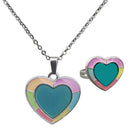 Magic Heart Shape Pendant Necklace Ring Set, Mood Change Color Heart Necklace