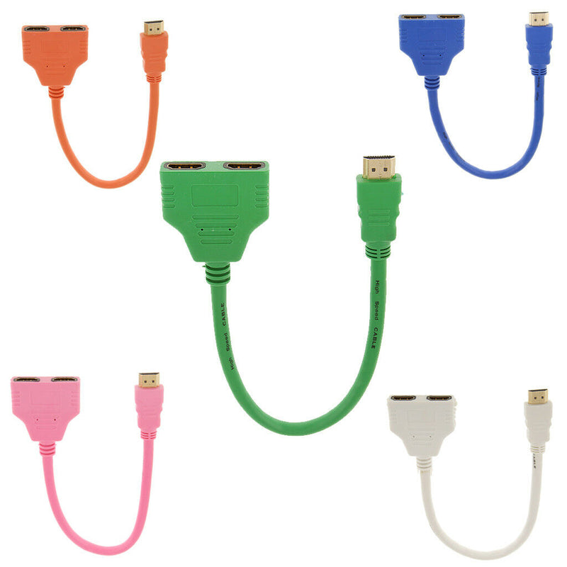 HDMI Male to 2 HDMI Female 1 in 2 Out Y Splitter Converter Cable Lead Green