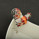 Retro Chinese Zodiac Cock Rooster Brooch Pins Crystal Animal Women Jewelry