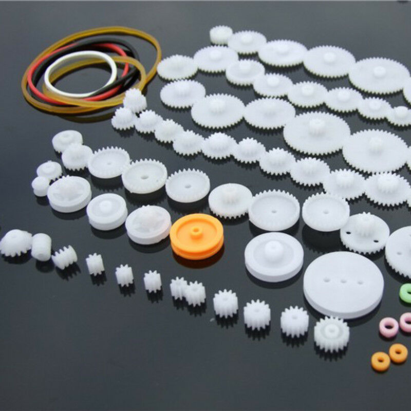 80Pcs Plastic DIY Robot Gear Set Single Double Layer Shaft Sleev Axle Crown R3P1