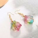 Rainbow Natural Stone Rope Wrapped Quartz Pendant Dangling Hook Earrings 2.5cm