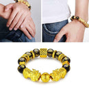 Feng Shui Black Bead Alloy Wealth Bracelet with Golden Pixiu Charms Jewelry Gift