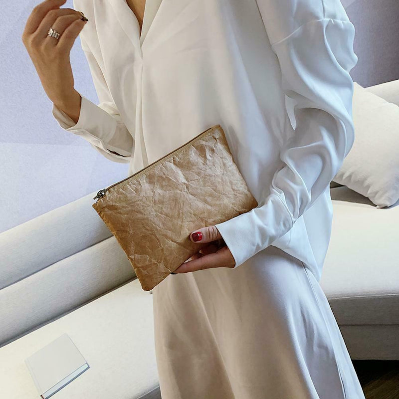 Retro Female Solid Color Clutch Women Daily Makeup Bags (Light Brown) A