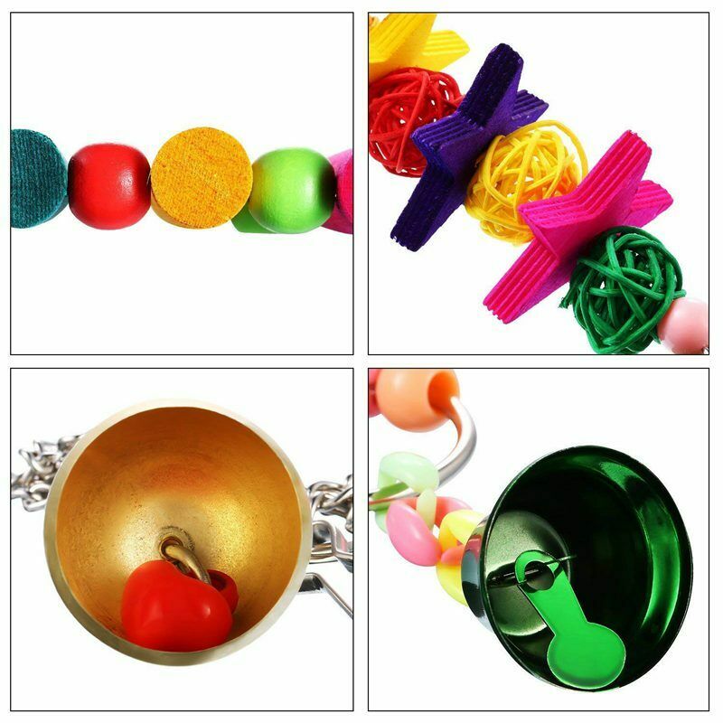 Bird Swing Toys Bell Colorful Natural Wood Hammock Hanging Perch Small Medi A1A5