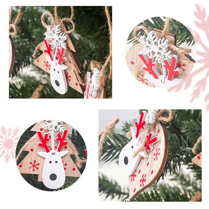 1 Set 6Pcs Christmas Decorations Ornaments Wooden Printing Ornaments Merry  C2H4