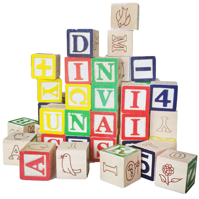 50 Pieces Wooden ABC/123 Blocks Set, Developmental Toys, Number Blocks Stacking