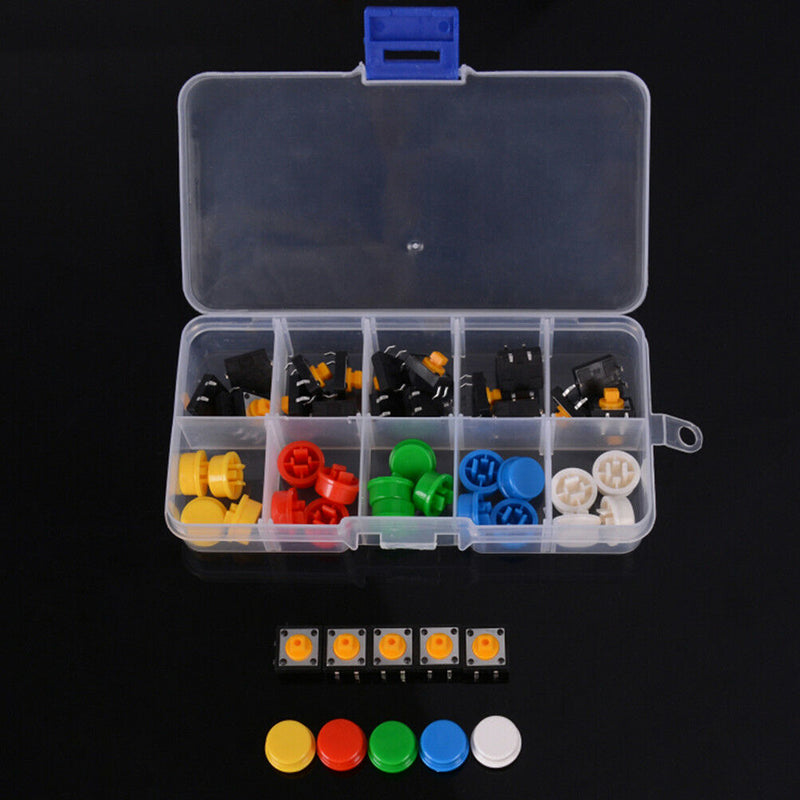 25Pcs Tactile Push Button Switch Momentary Tact & Cap 12X12X7.3Mm Kit Arduino Cy