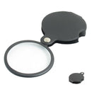 Portable 60mm Diameter 5X Round Magnifying Glass w Black Cover L6D9