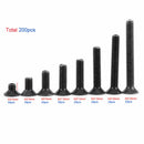200x M3 4-25mm Alloy Steel Flat Head Hex Socket Countersunk Screw Assortment Set
