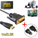 HDMI to DVI Monitor Display Cable with Micro HDMI Mini HDMI Converter