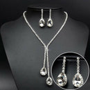 Wedding Luxury Water Drop Crystal Rhinestone Necklace Earrings Jewelry Set ES