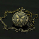 Decorative Bronze Pocket Watch with Butterfly Motif and Chain P5Y4