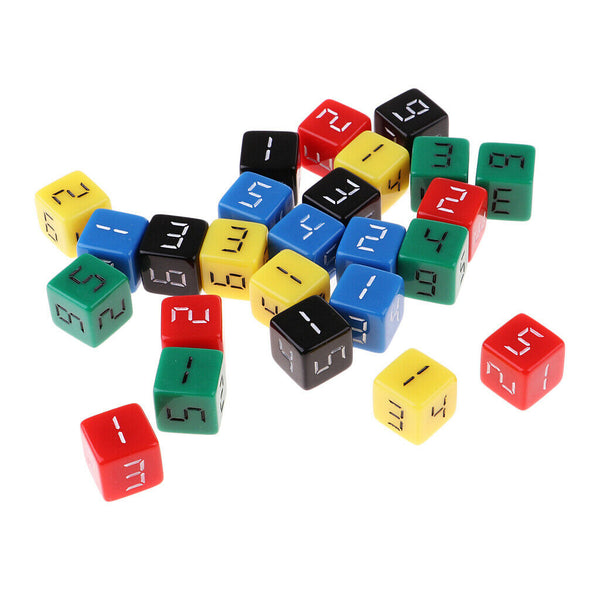 25Pcs Acrylic 5 Color Six Side 1-6 Digital Dice D6 for MTG TRPG Game Toys