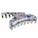 Woman Dark Blue Florals Pattern Plastic Hair Claw Clip Clamp N4Q5