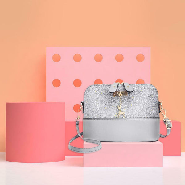 Shell Shoulder Handbag Women Shining Sequins PU Leather Messenger Bag/Grey