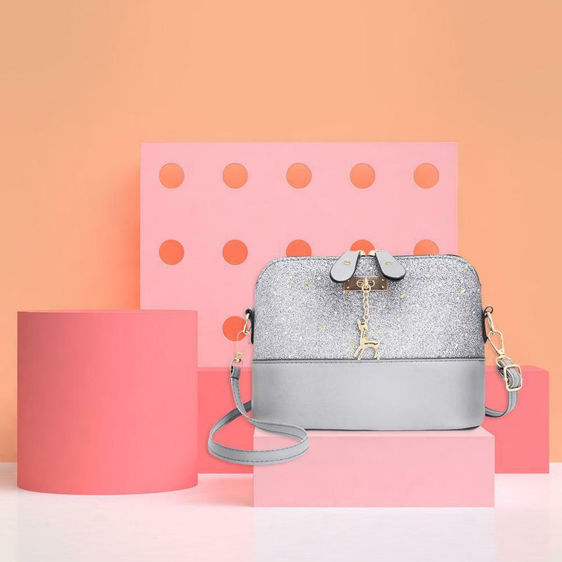 Shell Shoulder Handbag Women Shining Sequins PU Leather Messenger Bag/Grey