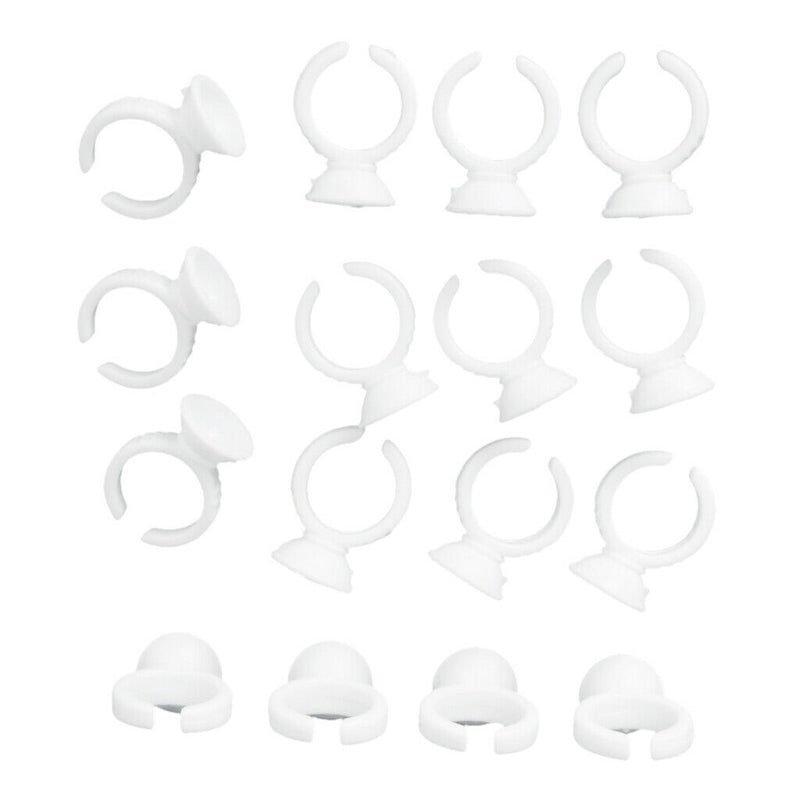 200x Plastic  Rings Adjustable Eyelash Glue Holder Cups W/ Divider S+L