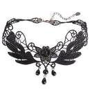 Women's Black Rose Teardrop Bead Pendant Lace Choker Lolita Collar Necklace MO