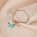Butterfly Pendant Bracelet Women Simple Buckle Bangles Jewelry (Lake Blue) A