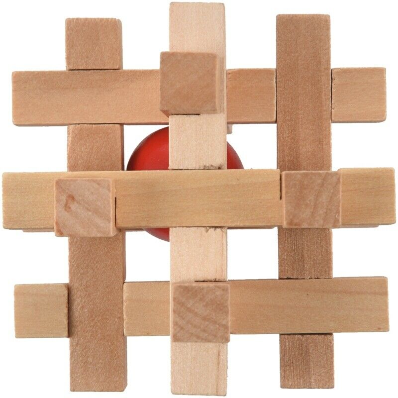 Wooden Take the Ball from Cage Lock Logic Puzzle Burr Puzzles Brain Teaser  X5R4