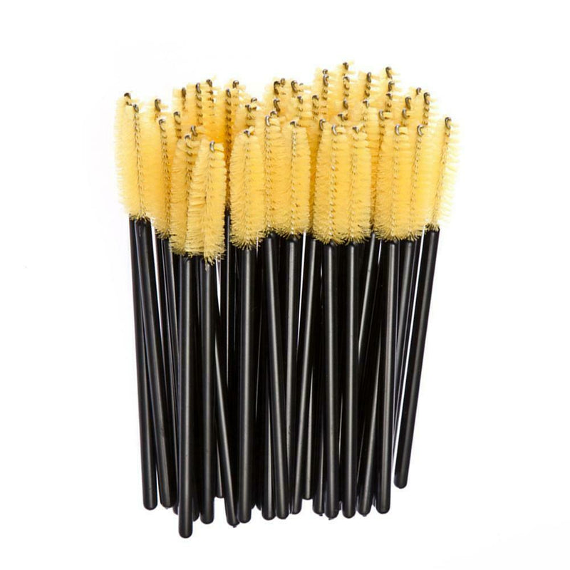 100Pcs Disposable Eyelash Brush Mascara Wands Applicator Spoolers (Yellow)