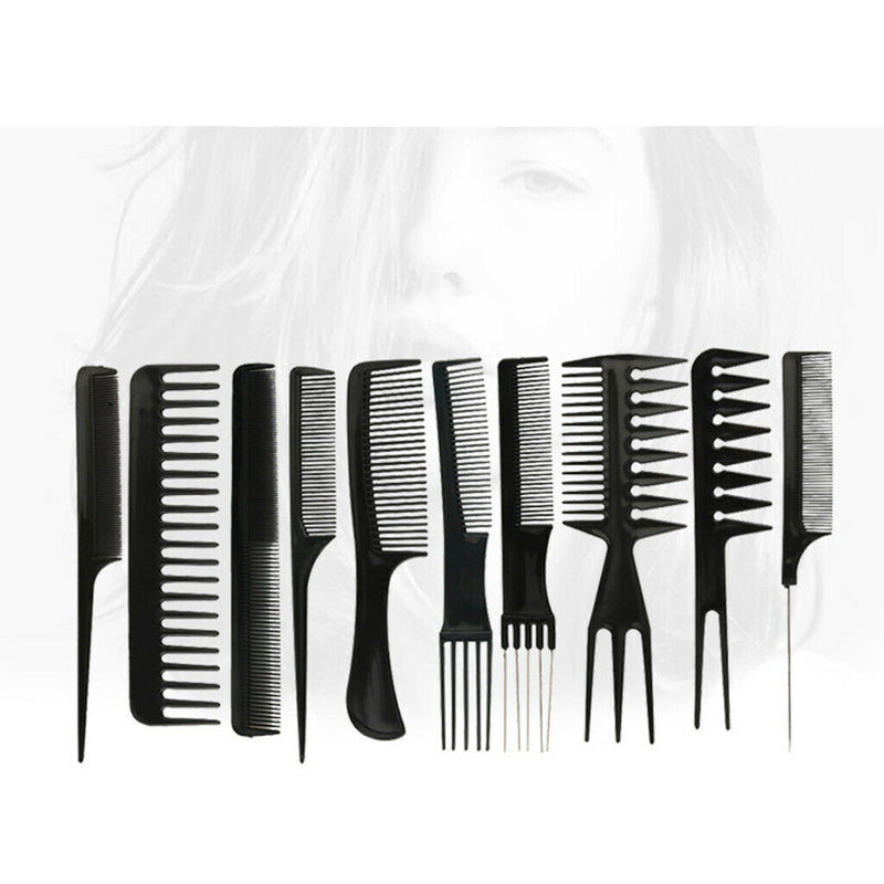 10 Pcs Professional Styling Comb Salon Barber Hair Coloring Cutting Combs Black