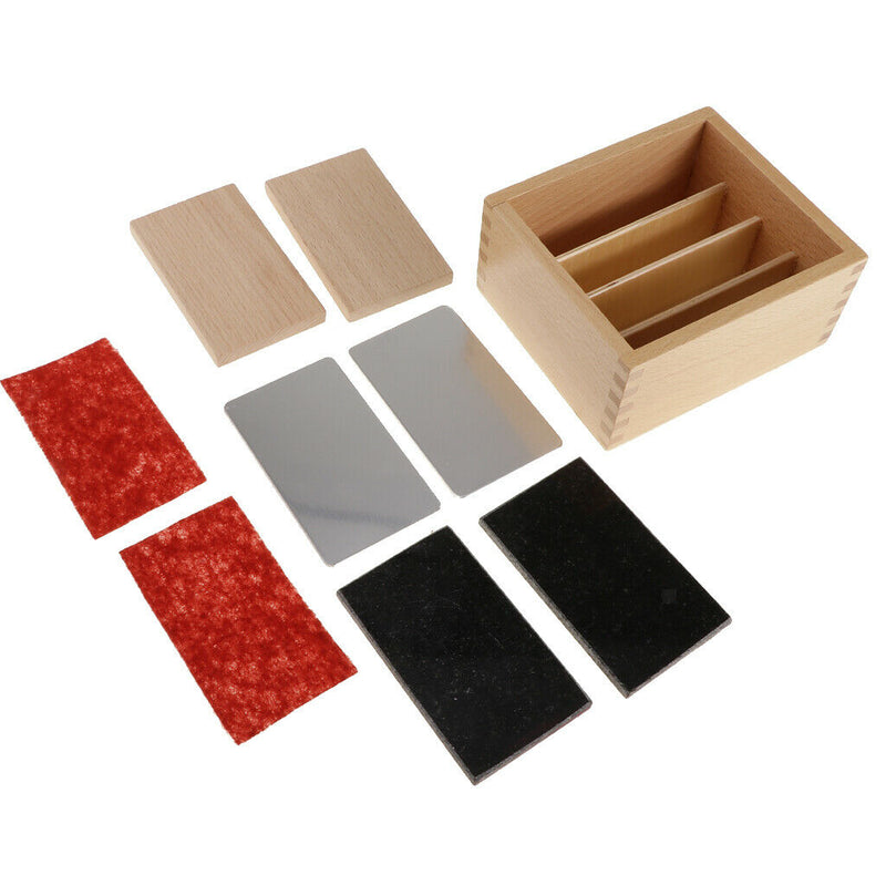 Montessori Rial Material Thermic Tactile Sense Tablets In Wooden Box 12x12x7cm