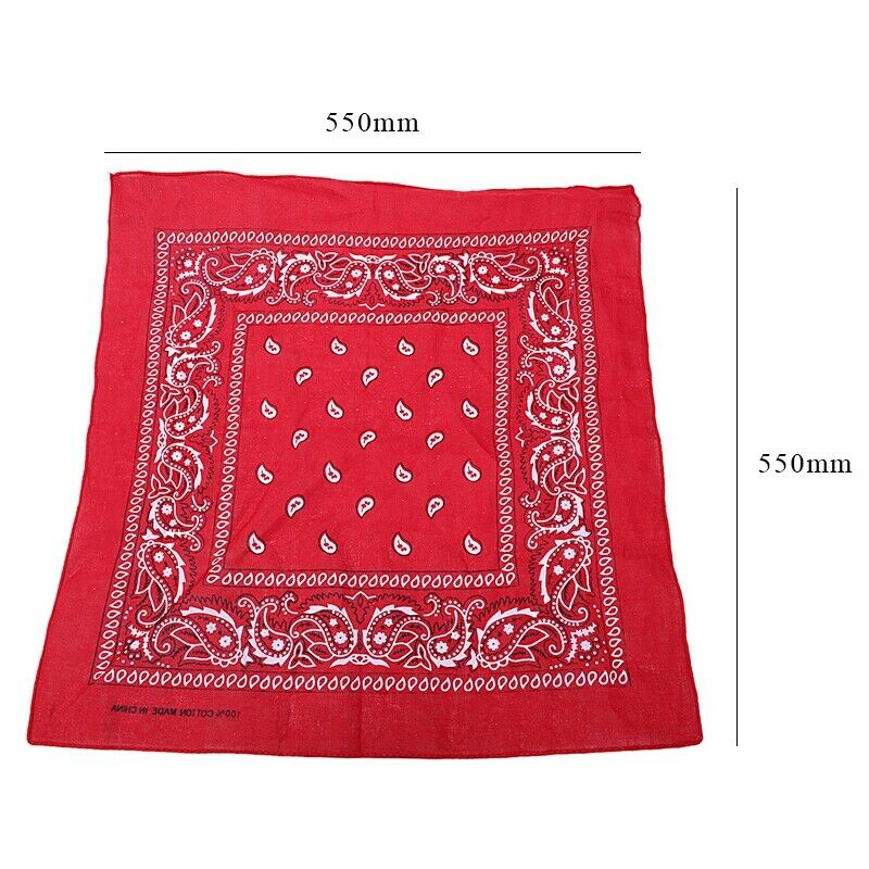 Red bandana scarf with square black white paisley pattern on both sides (Re T5Y2
