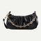 Solid Pleated Women Shoulder Bag PU Clear Chain Crossbody Handbag (Black)
