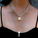 Double Layer Key Pad Lock Long Chain Pendant Choker Necklace Women Punk Jewel Gw