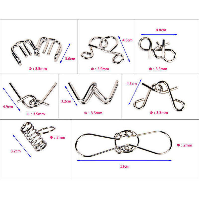 8pcs/Set Metal Puzzle Wire IQ Mind Brain Kids Adults Stress Reliever Toys