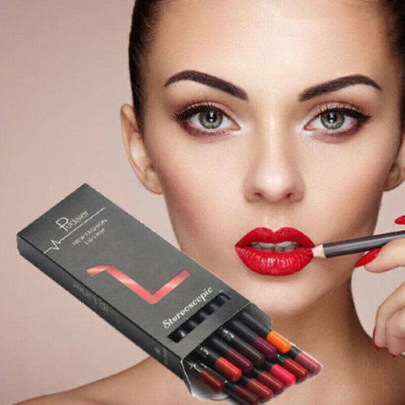 12X Lip Pencils Matte Lipliner Pencil Waterproof Makeup Lips Matte Cosmetics Set