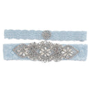 Wedding Garter Rhinestone Beading Lace Flower Blue Sexy Garter 2pcs set for