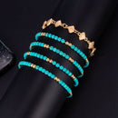 Summer Blue Handmade Turquoise Beads 5 Piece Set Ladies Bracelet Metal Simp