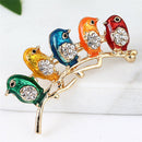 Enamel Five Birds Brooch Pin Crystal Rhinestone Collar Clip Animal Brooch Gif JR
