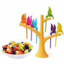 6 pcs +1 Stand Birds Tree Shape Fruits Fork ABS Vegetable Fork Fruit Snack  B1G2