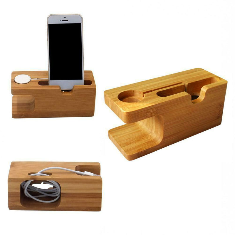 Bamboo Charging Dock Station Charger Holder Mobile Phone Bamboo Stand