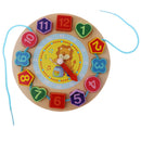3 In 1 Wooden Shape Sorting Clock Puzzle Lacing Beads Toys for Kids - Lion